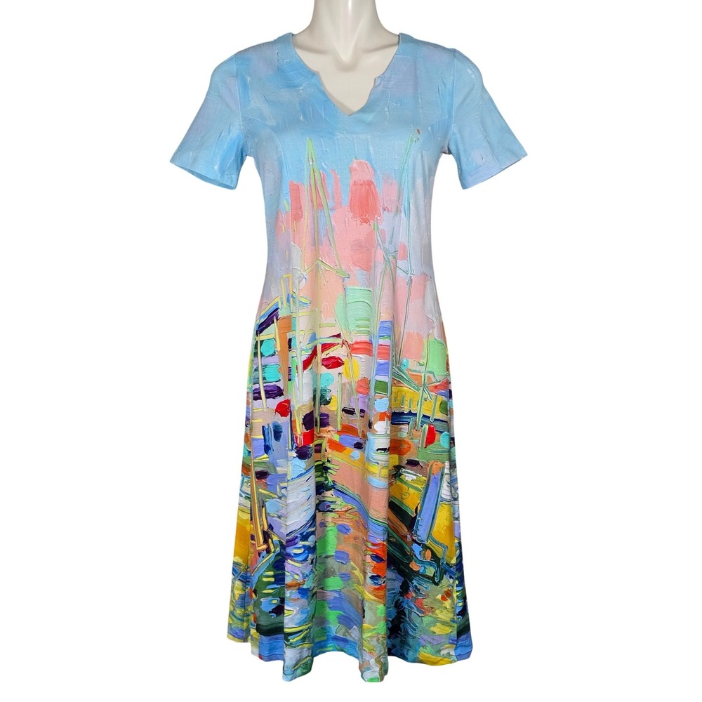 Dolcezza Simply Art Women's Multicolor Impressionist Graphic Midi Dress Small